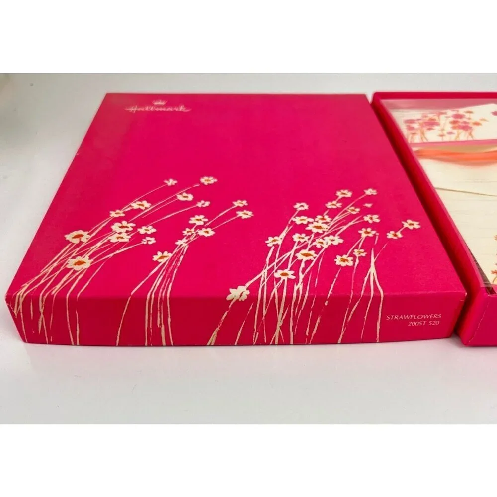 Vintage Hallmark Stationery‎ Straw Flowers Pink White New Unused 1970s